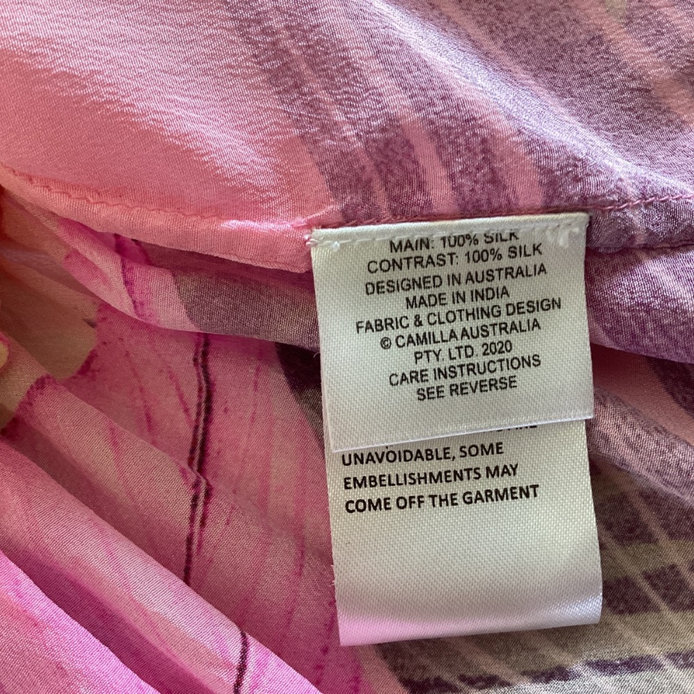 Camilla South Beach Sunrise 100% Silk Gathered Yoke Short Dress Blouson Sleeves - Picture 13 of 16